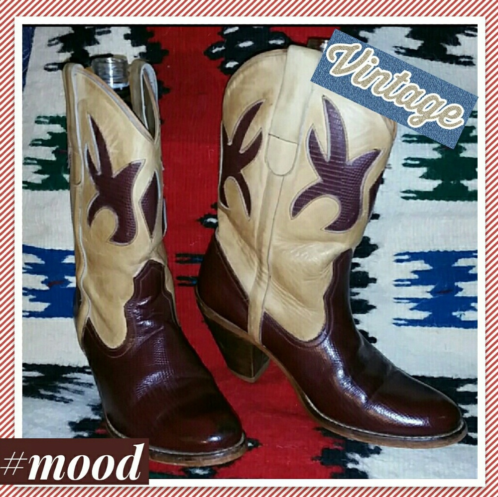 VINTAGE Nobil's Burgundy & Blond Cowboy Boots SZ 7