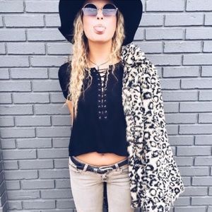 LF black lace up tee