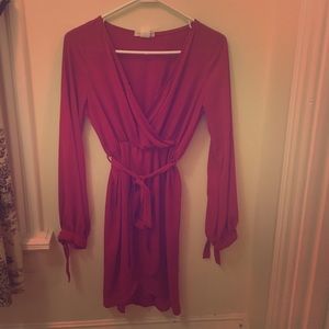 Long-Sleeve Deep V-neck Dress