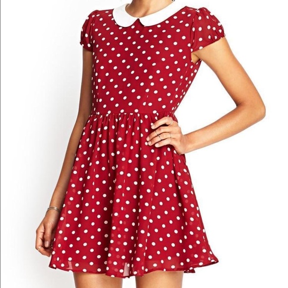Forever 21 maroon polka dot skater dress