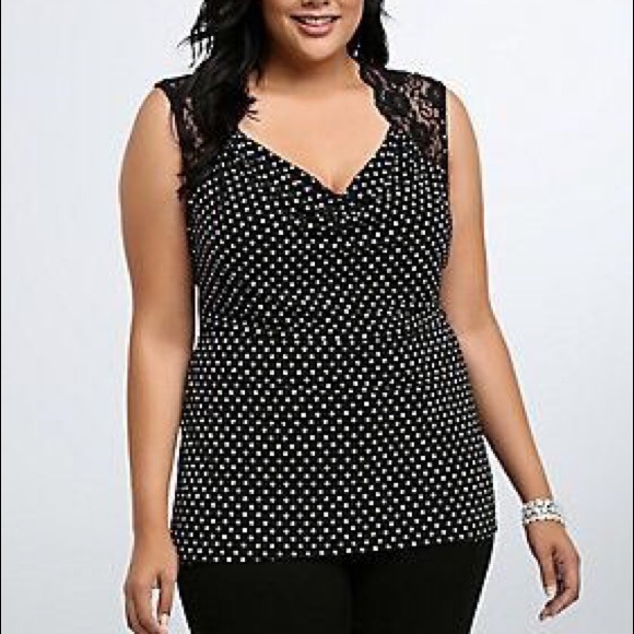 Torrid Polka Dot Front Lace Top - Picture 2 of 4