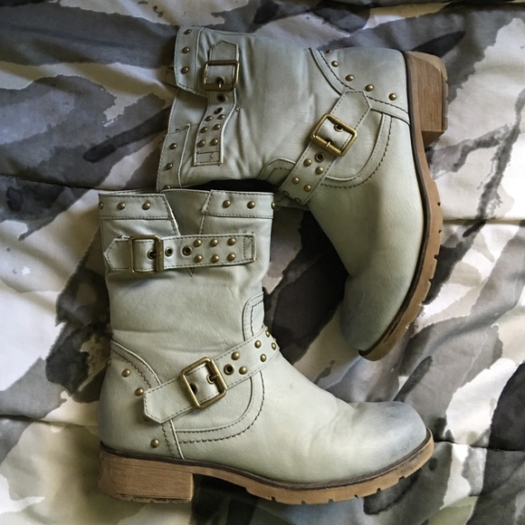 Grey buckle ankle boots