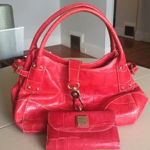 Dooney Burke Red Satchel with matching wallet