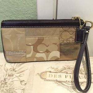 PRICE REDUCED! Coach gold/brown patchwork wristlet