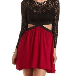 Long sleeve lace cut out skater dress