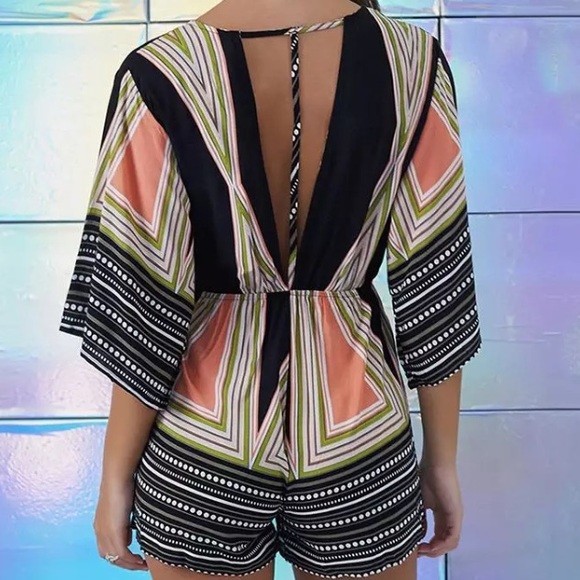 NWOT: Black & Peach V-Neck/Wrap Summer Romper- M - Picture 3 of 4