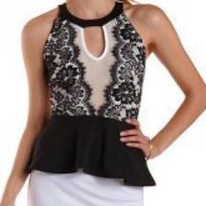 Black & white cheer low cut peplum