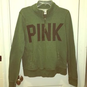 VS Pink green quarter zip sweatshirt, Love neck