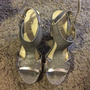 Guess mauve/silver sparkly wedge heels