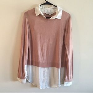 Faux Doyle layer sweater with pinstripes