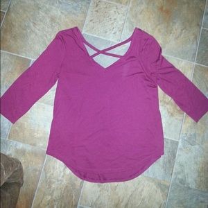 Red crossed back long sleeve tee shirt