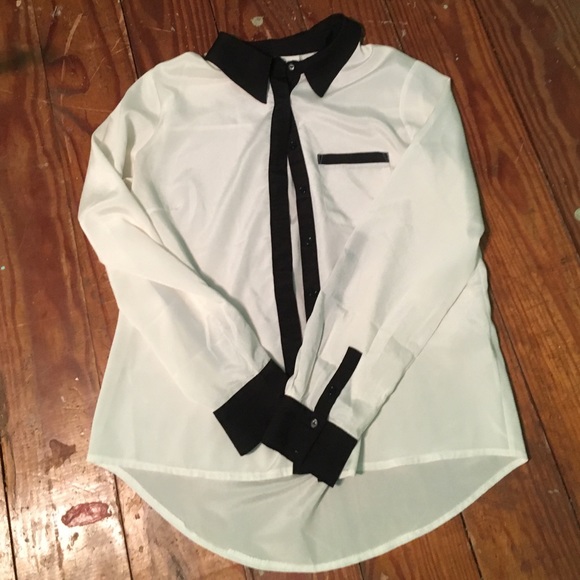 White shirt with black collar and wrists