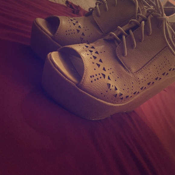 Forever 21 Shoes - Lace Up Tan Wedges