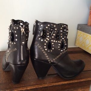 Black Studded Leather Booties by J.Renee