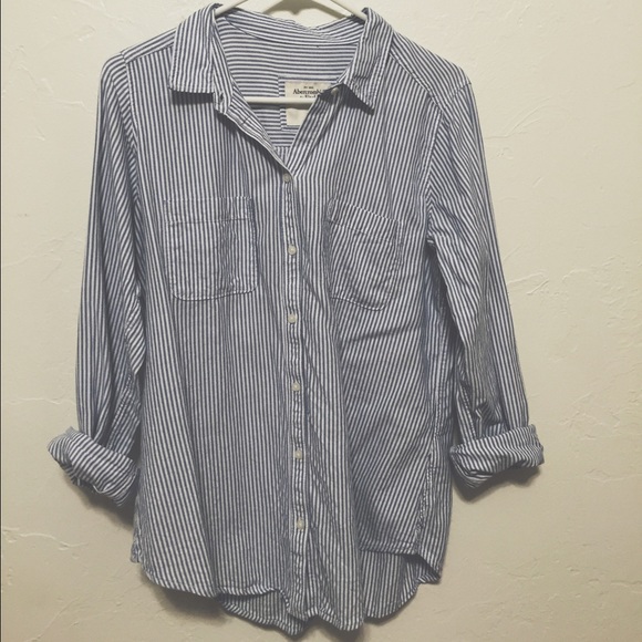 blue and white striped A&F button down