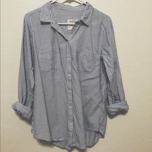 blue and white striped A&F button down