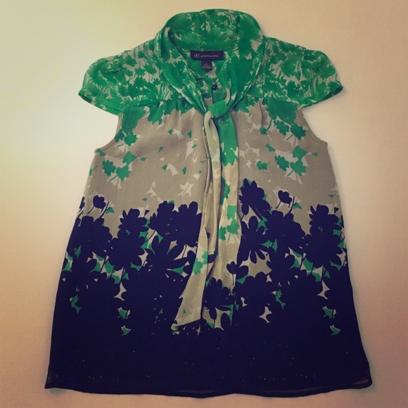 Cap Sleeve Floral Silk Blouse Green Black