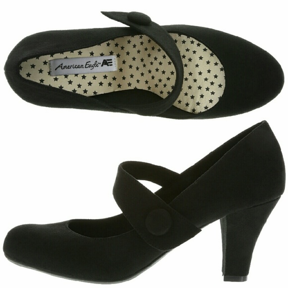 Black cone heel with strap