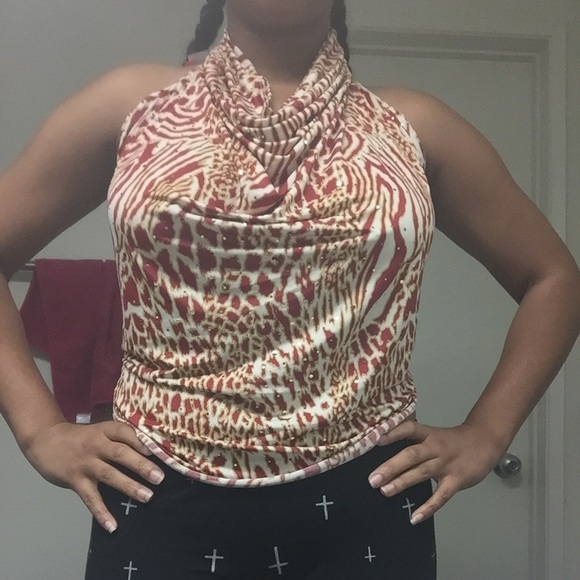 Red and gold halter with sequins