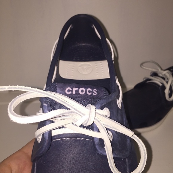 Crocs - navy blue and white crocs boat shoes