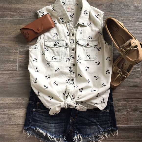 SOLD in Bundle Sleeveless Denim Tie Top in Anchor