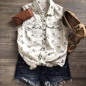 SOLD in Bundle Sleeveless Denim Tie Top in Anchor