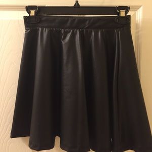 Black Faux Leather Skater Skirt