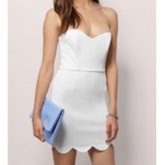 Strapless bodycon scallop hem mini dress