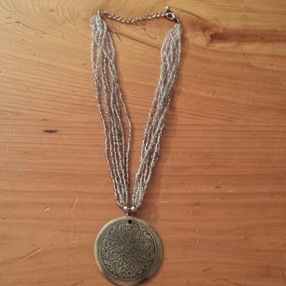 *SALE*Glass beaded necklace with brass medallion