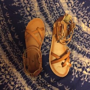 tan strappy & zip up sandals