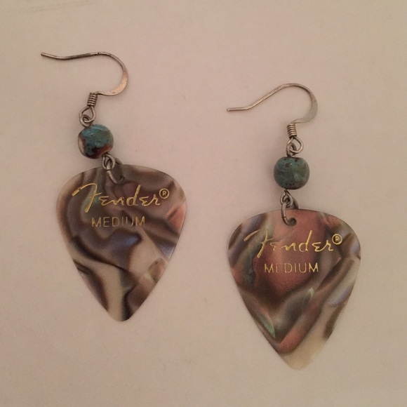 Sterling Silver Fender Guitar Pick Earrings