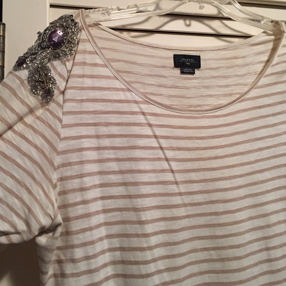 Anthropologie tan striped shirt with bead detail