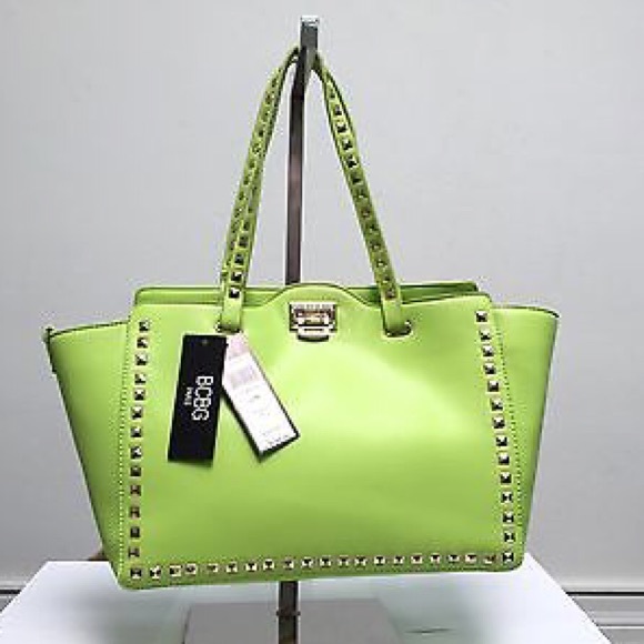 NEW BCBG PARIS Square Stud Tote APPLE GREEN