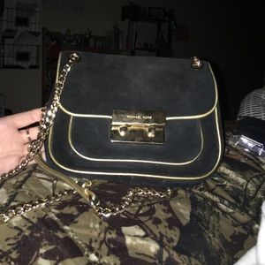 Michael Kors Black Sloan Suede Shoulder Flap Bag