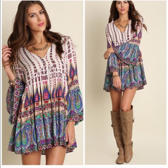 Last one • 1 hour sale Bohemian Tunic Print Dress - Picture 3 of 4