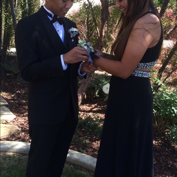 Black two piece prom dress