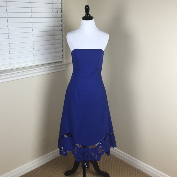 BETSEY JOHNSON Blue Floral Lace Strapless Dress 4