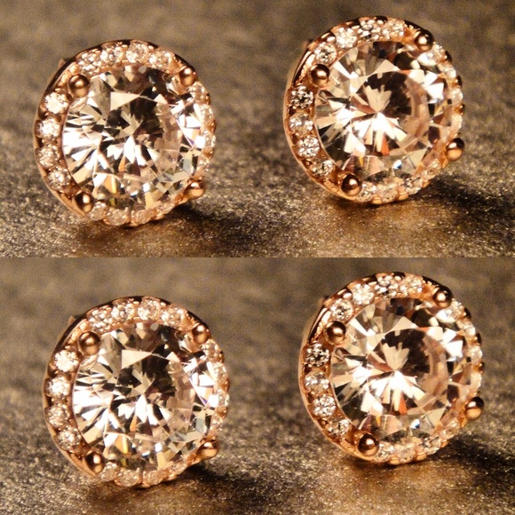 Silver Rose Gold CZ Studs