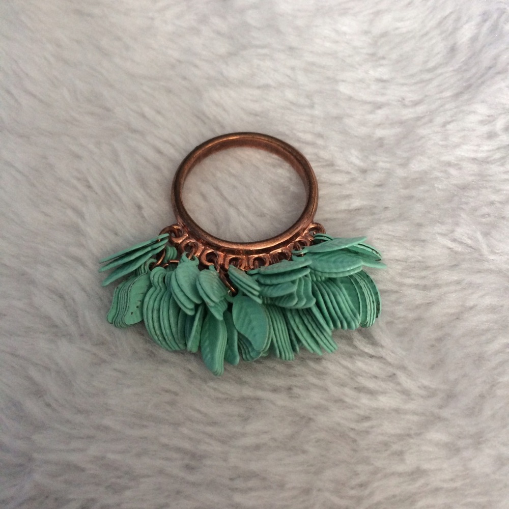 Mint green leaf ring