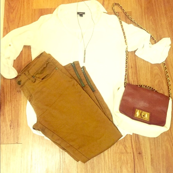 Camel color  side ankle zip up pants