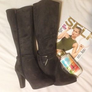 Dark grey heeled boots