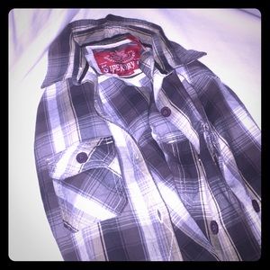 Superdry denim Co. Black and white plaid top
