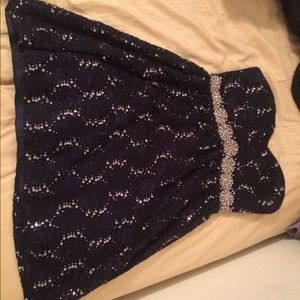 Strapless navy blue dress