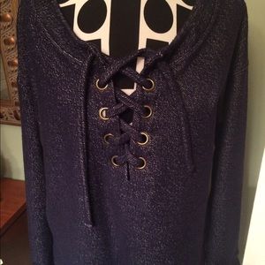 NWT Sanctuary lace up navy heathered top