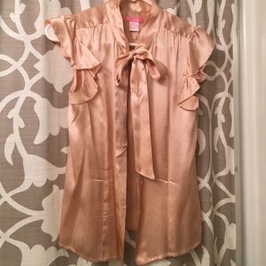 Peach silk blouse with tie