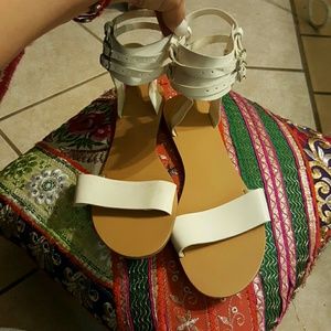 White Sandels Size 8 Double Strap