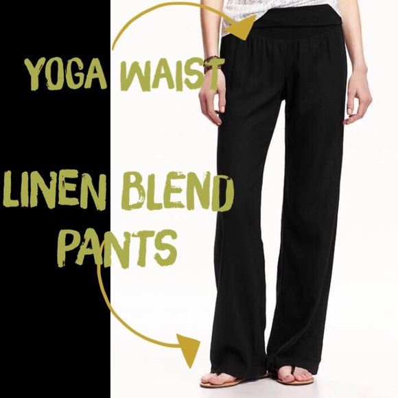 Wide leg linen blend pants w/ yoga waist black