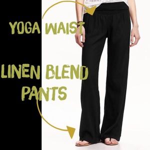Wide leg linen blend pants w/ yoga waist black