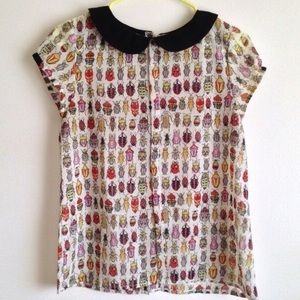 Zara beetle blouse Peter Pan collar