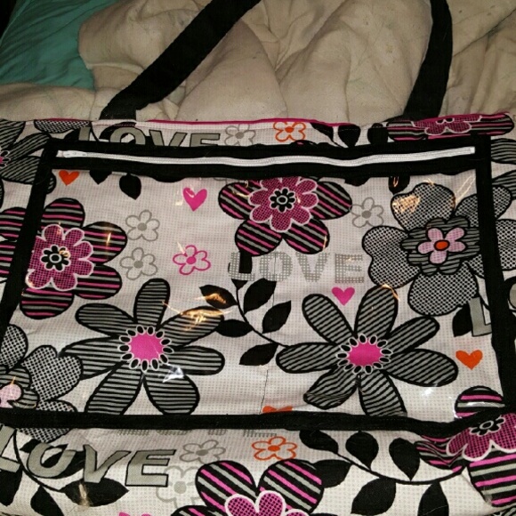 Flower zipper tote bag/shoulder bag